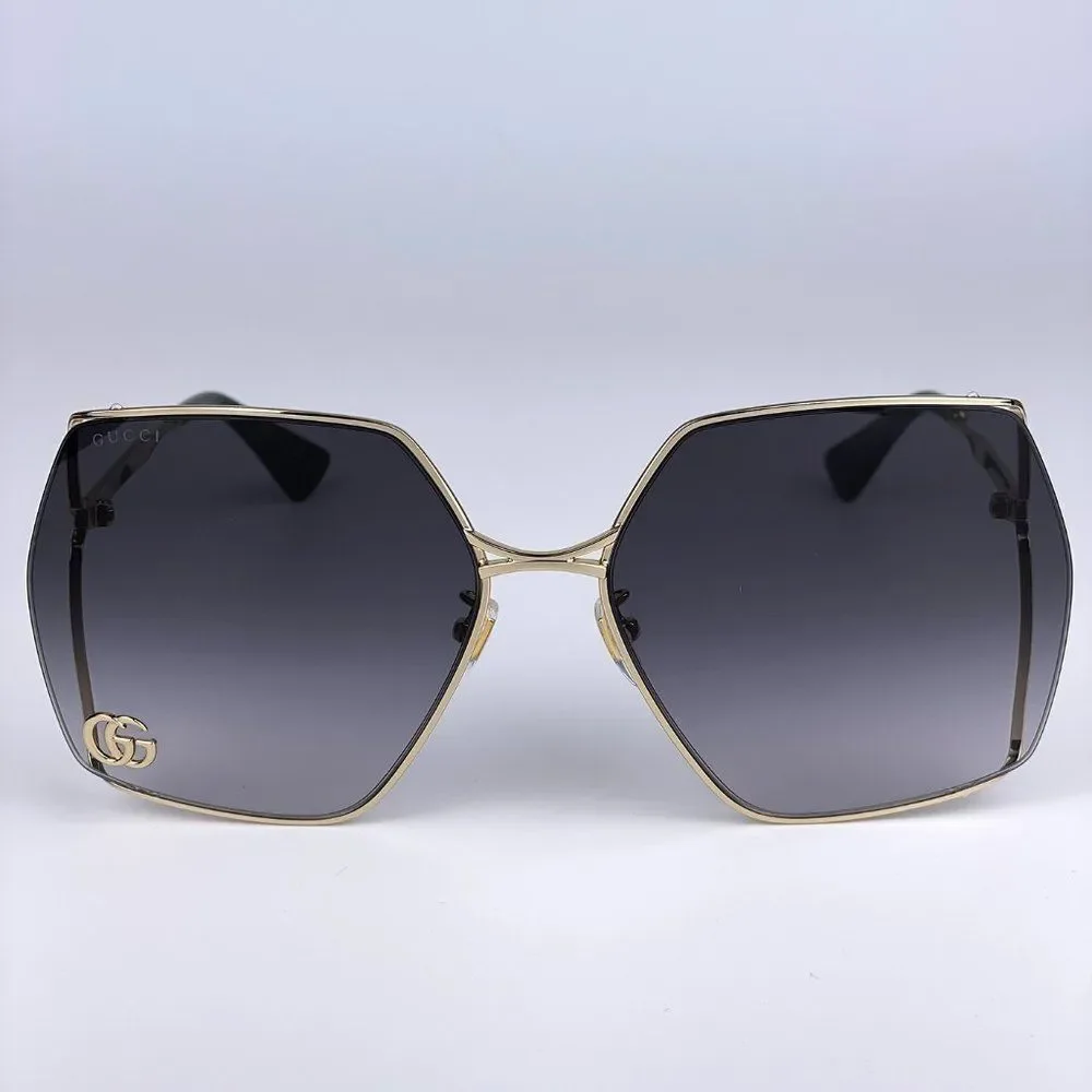 NEW Gucci Logo GG0817S 006 Gold Gray Geometric Oversized Metal Women Sunglasses - Picture 3 of 11